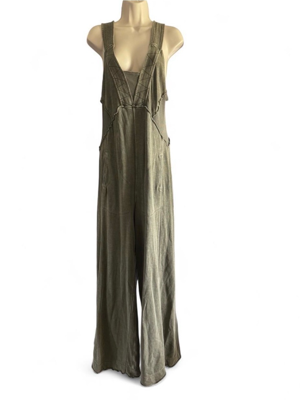 Daily Practice Anthropologie Palmra Jumpsuit Olive Green Wide Leg Overalls S